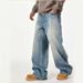 Men's Vintage Washed High Street Wide Leg Jeans With Splatter Paint Design_mkmklike.com