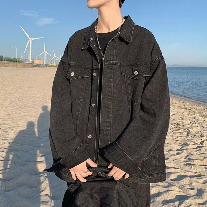 Cardigan Button Denim Jacket Men's Loose And Versatile Teenage Jacket Top_mkmklike.com