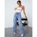 Vintage Distressed High-Waisted Flared Jeans For Women - Retro Wide Leg Palazzo Pants With Draping Effect_mkmklike.com