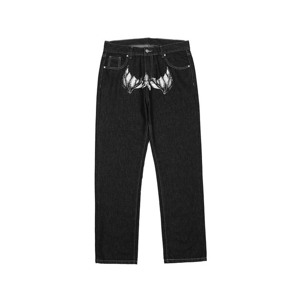 Man's Clothing Dark Face Printed Jeans Men Instagram High Street Fashion Brand Casual Straight Pants Trend Slim Pants_mkmklike.com