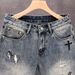 Men's Mid-Length Embroidered Denim Shorts Breathable Cotton Blend Stretch Casual Summer Shorts Blue Sizes 28-36_mkmklike.com