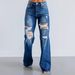 Women's Straight Leg Ripped Jeans Mid-Waisted Loose Fit Denim for Autumn European And American Cross-Border E-commerce_mkmklike.com