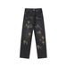 Trendy Fashionable Versatile New Leopard Print Lightning Patch Leather Denim Pants For Men_mkmklike.com