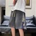 Men's Clothing Men's Trendy Summer Loose Fitting Patchwork Retro Embroidered Denim Shorts Versatile Five Point Pants_mkmklike.com