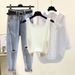 Women's Clothing Summer Suit For Women New Large Size Wear Sun Protection Shirt Inner Suspenders With Ripped Jeans Three Pieces_mkmklike.com
