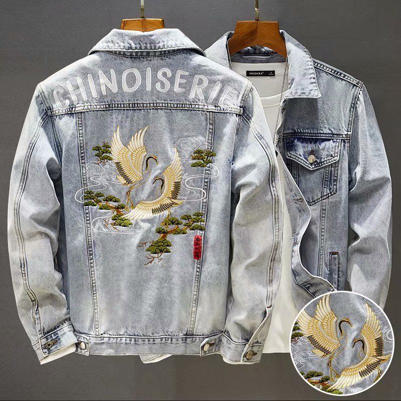 Men's Clothing Summer Thin Retro Embroidered Denim Jacket Trendy Slim Spring And Autumn New Style Jacket_mkmklike.com