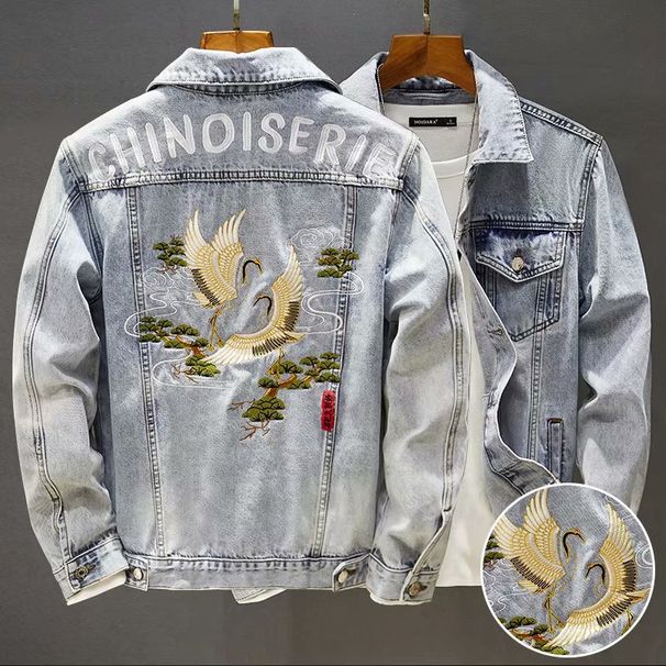 Men's Clothing Summer Thin Retro Embroidered Denim Jacket Trendy Slim Spring And Autumn New Style Jacket_mkmklike.com