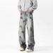 Men's Wide Leg Jeans Loose Straight Fit Denim Pants High End Niche Style Ink Splatter Spring Autumn Cross Border Fashion_mkmklike.com
