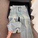 Women's High-Waisted Wide Leg Jeans Rhinestone Design Loose Fit Slimming Heavy Duty Straight Leg Pants For Autumn_mkmklike.com