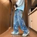 Men's American Style Vibe Printed Jeans Trendy Hip Hop Wide Leg Pants Mid Waist Cotton Spring Autumn Cool Stylish Couple Jeans_mkmklike.com