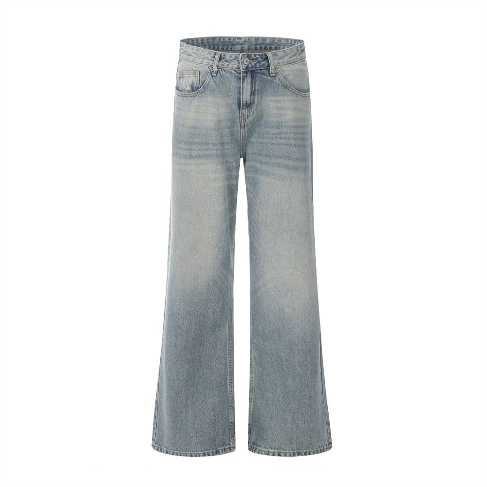 American Style Washed Light White Flared Jeans For Men Street Fashion Hip Hop Trend Loose Cool Wide-Leg Pants Long_mkmklike.com