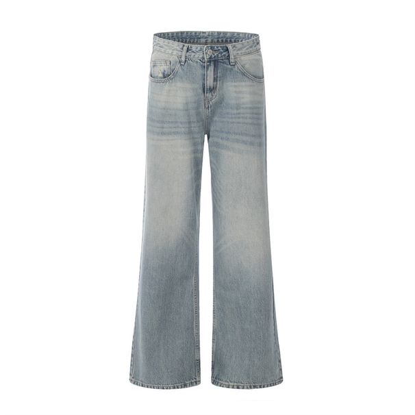 American Style Washed Light White Flared Jeans For Men Street Fashion Hip Hop Trend Loose Cool Wide-Leg Pants Long_mkmklike.com