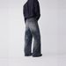 Men's Heavyweight Distressed Jeans – Relaxed Fit Vintage Denim Pants With Cat Whisker Wash (Blue Black)_mkmklike.com