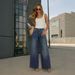 Women's High-Waisted Wide-Leg Jeans With Rhinestone Embellishments - Vintage Washed Denim Pants For Casual & Streetwear Style_mkmklike.com
