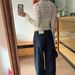 Dark Blue Low Rise Raw Denim Jeans Women's Retro Washed Casual Wide Leg Straight Leg Jeans No Waistband Design For Autumn Winter Style_mkmklike.com