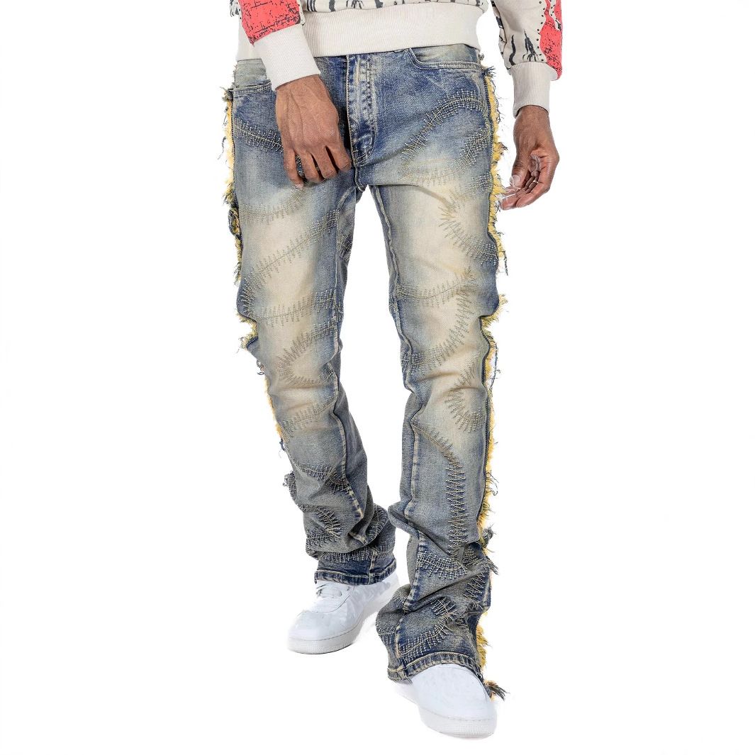 Men's Clothing Fashion New Lazy Autumn And Winter Snow Mountain Version High Ounce Gradient Lightning Jeans Ins Japanese Trend Ice Blue_mkmklike.com