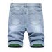 Men's Light Blue Distressed Denim Shorts Straight-Leg Mid-Length Washed Ripped Streetwear Clothing_mkmklike.com