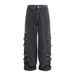 Punk Vintage Washed Workwear Jeans For Men, Trendy Brand With Pocket Zipper Design, Side Straps, Distressed Straight-Leg_mkmklike.com