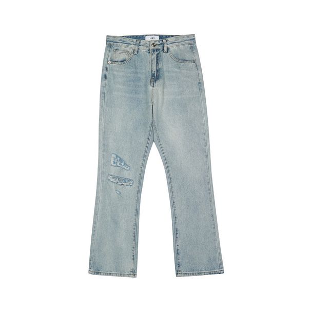 Solid Color Distressed Washed Vintage Jeans Men's American Style Loose Straight Trendy Casual Flared Pants_mkmklike.com