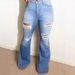 European And American Stretchy Light Blue Ripped Denim Bell-bottom Pants Foreign Trade, Cross-border, , ,_mkmklike.com