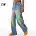 EF JEANS | 2024 New Product, American Street Hip-hop Color Graffiti Smudged Wide-leg Pants Jeans Tide_mkmklike.com