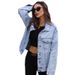 Trendy Oversized Denim Jacket For Women - Long Sleeve Cotton Blend Casual Coat With Lapel Collar (XS, S, M, L, XL, 2XL)_mkmklike.com