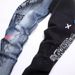 New 2025 Autumn Punk Ripped Letter Print Slim Fit Stretch Skinny Men's Jeans 3538_mkmklike.com