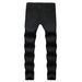 Men's Clothing Slim Fit Straight Leg Jeans With Ripped Holes, Casual Motorcycle Style, Distressed Men's Trousers_mkmklike.com