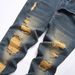 Men's Ripped Straight Fit Denim Jeans – Vintage Blue Washed Cotton Pants For Street Style (Sizes 28-40, Classic Blue)_mkmklike.com