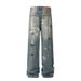Paint Splatter Vintage Jeans Men's Hip Hop Trend Washed Straight Loose Dirty Wide-Leg Pants_mkmklike.com