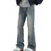 Men's American Style Washed Flared Jeans Loose Fitting Trendy Spring Retro Curved Blade Semi-Elastic Midweight Straight Pants_mkmklike.com