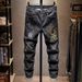 Men's Slim-Fit Embroidered Jeans - Premium Stretch Denim Pants With Artisan Detailing, Black-Grey Washed For Year-Round Wear_mkmklike.com