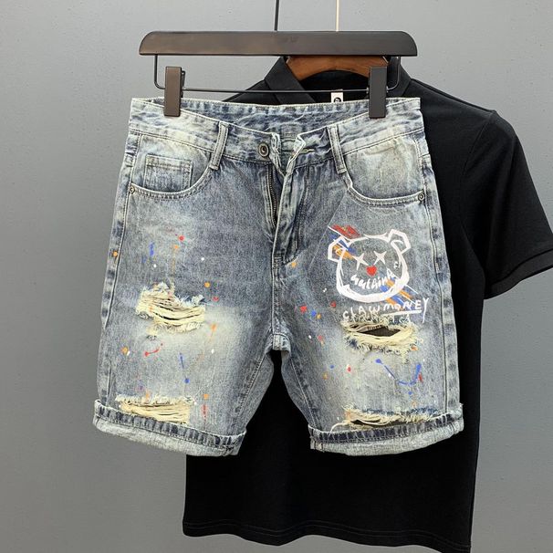 Denim Shorts Men's Personalized Printing Ink Splash Summer Pants_mkmklike.com