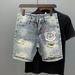 Denim Shorts Men's Personalized Printing Ink Splash Summer Pants_mkmklike.com