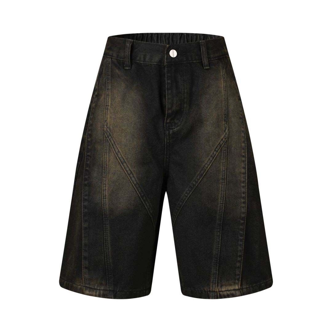Men's Clothing Washed Distressed Patchwork Denim Shorts For Men And Women, Same Style, Trendy Brand, Loose Wide Leg Straight Shorts_mkmklike.com