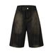 Men's Clothing Washed Distressed Patchwork Denim Shorts For Men And Women, Same Style, Trendy Brand, Loose Wide Leg Straight Shorts_mkmklike.com