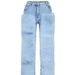 Women's Classic Straight-Leg Jeans – Vintage Washed Blue Denim With Patchwork Accents, Comfort Stretch, Mid-Rise Fit (S-Xxl)_mkmklike.com