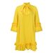 Women's Clothing loose casual large size ruffle sleeve lace up solid color dress_mkmklike.com