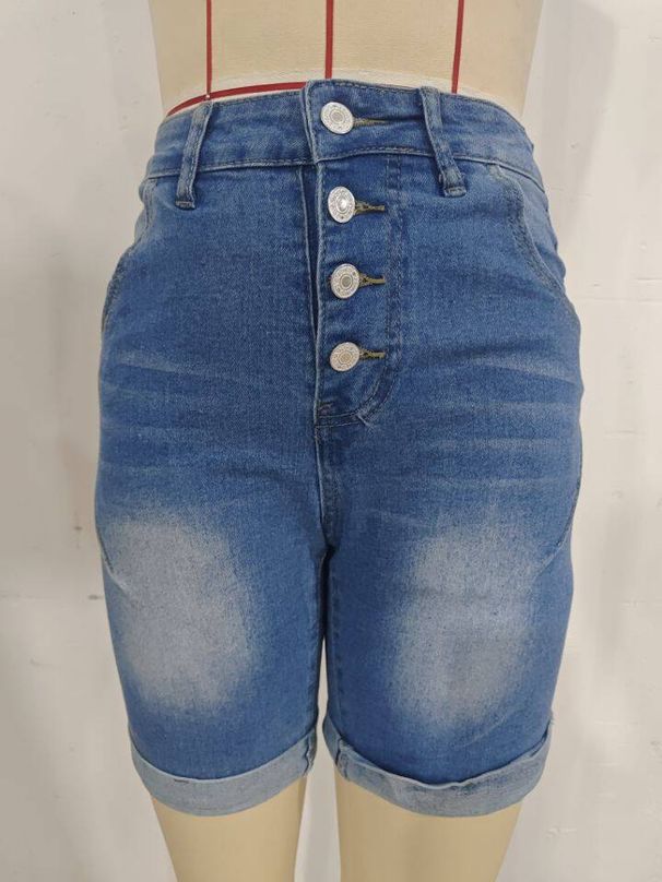 K Women's Stretch High Waisted Denim Women's Rolled Edge Mid Length Pants_mkmklike.com