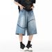 Men's Clothing Men's Summer Trendy Thorn Embroidery Denim Shorts Unique Design Loose Fit Casual Wide Leg Cropped Pants_mkmklike.com