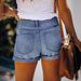 Women's Clothing Women's Elastic Mid Waist Denim Shorts With Holes_mkmklike.com