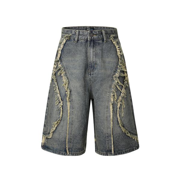 Men's Clothing Fashion Brand Personality Retro Street Men And Women All Match High Street Nostalgic Washed Drape Wave Casual Short Length Jeans_mkmklike.com