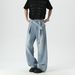 New 2026 Men's Straight Leg Jeans Trendy And Stylish Blue Cotton mid Waist Long with Belt Standard Thickness Slight Stretch_mkmklike.com