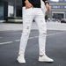 Men's White Distressed Beaded Slim Fit Jeans Patchwork Style Straight Leg_mkmklike.com