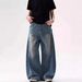 American High Street Retro Washed Pleated Scimitar Jeans Men And Women Loose Straight Casual Wide Leg Baggy Pants_mkmklike.com