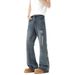 Hong Kong Style Trendy Brand Sticker Ripped Jeans Men's American Retro Cleanfit Trend Ruffian Handsome Fried Street Straight Trousers_mkmklike.com