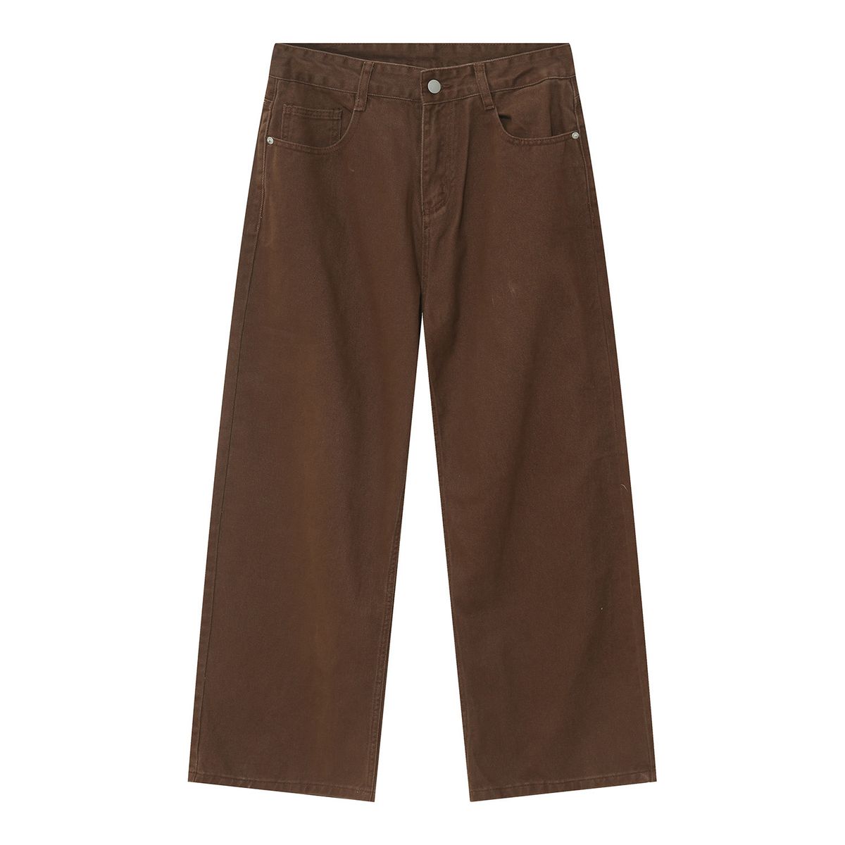 EF JEANS | 2023 Four Seasons New Product Straight Loose Korean Version Simple Medium And High Waist Solid Color Jeans Coffee Color_mkmklike.com