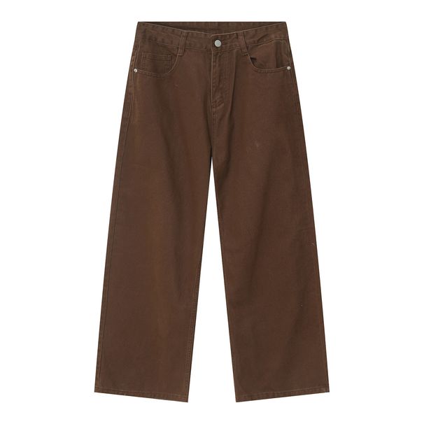 EF JEANS | 2023 Four Seasons New Product Straight Loose Korean Version Simple Medium And High Waist Solid Color Jeans Coffee Color_mkmklike.com