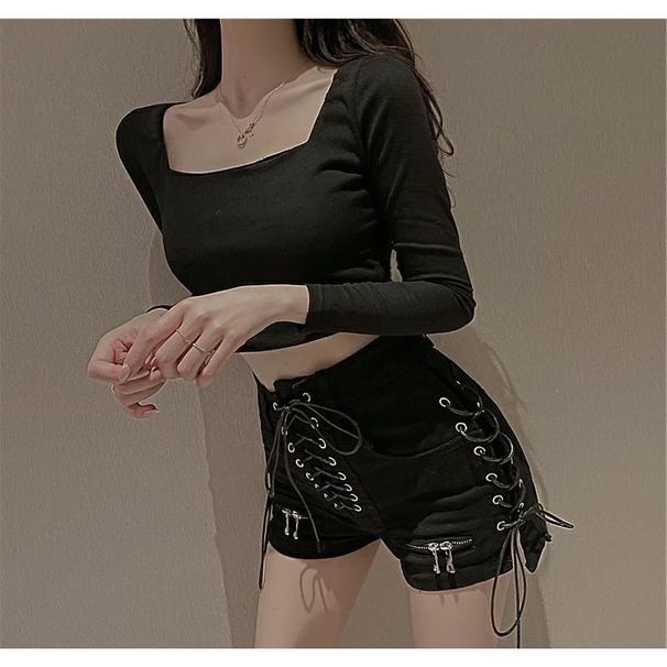 Women's Clothing Hot Pants Spring And Summer New Style Fashion Temperament Slim Fit High Waist Zipper Strap Denim Shorts_mkmklike.com
