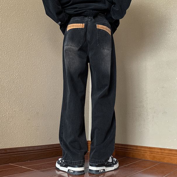 Nordmann Straight-Leg Jeans Men Washed Retro Trendy Loose Black Casual Pants Autumn Winter American High Street Versatile Long_mkmklike.com
